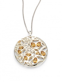 THE LOOKMedallion pendant with cutoutsGolden quartz accentsRhodium-plated sterling silver settingLobster claspTHE MEASUREMENTPendant diameter, about 2.25Length, about 16.5ORIGINImported