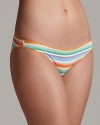 A basic cotton bikini in colorful stripes with a logo stamped along the waist.