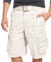 American Rag updates comfy cargo shorts with a neat check pattern printed on smooth and sturdy cotton twill.