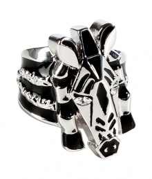 Inject playful style into your day-to-night look with this zebra-shaped ring from Marc by Marc Jacobs - Etched silver tone brass ring with two-tone zebra-shaped details, glass stone eye embellishment - Perfect for an elevated jeans-and-tee ensemble