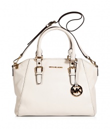 With its super soft leather and gold-toned hardware, this MICHAEL Michael Kors tote features ultra chic versatility - Top carrying handles, removable buckled shoulder strap, buckle details, back slit pocket with magnetic snap, textured leather, inside zippered back wall and slot pockets, front wall slot pockets - Perfect for everyday use, off-duty cool, or stylish travel