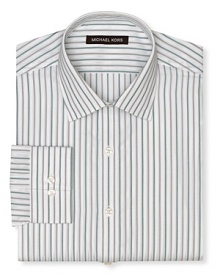 Finely-detailed stripes in new-season grey and green distinguish this dapper Michael Kors dress shirt.