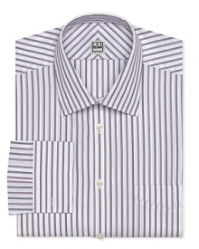 Stripes line up for streamlined boardroom style on this essential Ike Behar dress shirt.