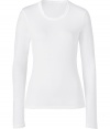 Classic white long sleeve crew neck tee - This must-have basic is a perfect addition to any closet - Flattering slim cut and easy to style versatile silhouette - Pair with skinny jeans and a boyfriend cardigan for casual cool - Try with cargo pants and ballet flats