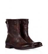 Add a kick of cool to your look with N.d.c.s chocolate leather boots, detailed with an oiled finish for that vintage, broken-in feel - Rounded toe, buckled strap, welt, stacked leather heel, pull-on style - Hits above the ankle - Wear with everything from jeans and pullovers to feminine dresses and leather jackets