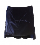 Stylish skirt in dark blue velvet - by the French couture house Givenchy - sexy mini length - intricate design: slightly shorter at the front - pair with a white stylish turtleneck sweater and black boots or a white blouse and a noble leather jacket