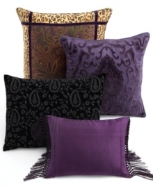 Pure silk is revamped in rich purple, accented with pin-tuck pleating and finished with sassy fringe piping upon this striking decorative pillow. Coordinate with the New Bohemian bedding to complete this revolutionary look.