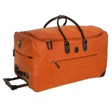 Embark in style with this chic cosmopolitan rolling duffel, rendered in vibrant color.