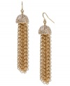 Totally on-trend in tassels. Haskell's luminous style combines pave-set crystals and multiple strands of gold tone mixed metal chains on fishwire. Approximate drop: 3-1/4 inches.