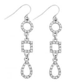 Gorgeously geometric. A trio of stylish shapes--a circle, a square and a teardrop--defines these lovely linear drop earrings from Lauren by Ralph Lauren. Set in silver tone mixed metal, they're embellished with dazzling crystals. Approximate drop: 2-1/4 inches.