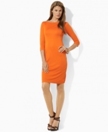 Lauren by Ralph Lauren's mod jersey shift dress is crafted with a boat neckline and three-quarter-length sleeves for a sleek look.