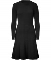 With its lady-chic silhouette and modern textural knit, Valentinos flawless black wool-cashmere dress transitions beautifully from chic days at the office to elegant evening cocktails - Rounded neckline, long sleeves, gathered shoulder detail, ribbed trim - Pair with ankle boots or pin heels