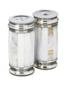 Enhance the elegant style of any table setting with the beauty of Mother of Pearl. Beveled lines of silver-plated brass trim each shaker with classic style, only from Lauren by Ralph Lauren.