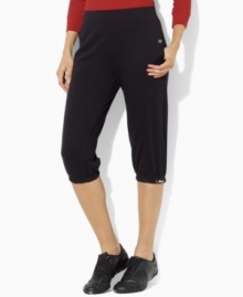 Lauren by Ralph Lauren's comfortable French terry athletic pant gets a chic update in a cropped silhouette with a drawcord hem.