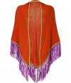 Cover up in ultra-luxe style with this fringed cashmere oversized scarf from Antonia Zander - Large triangle shape, contrast trim, dramatic purple fringe - Pair with a cocktail-ready frock and heels or with a cashmere pullover and skinny jeans