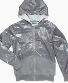 Style shines with this trendy jacket from DKNY that is a great in-between weather layering item.