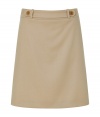 Work a note of timeless classic tailoring into your polished separates wardrobe with Hugos mid-brown A-line skirt - Buttoned front sash detail, belt loops, hidden back zip, tailored fit - Pair with a sharply cut shirt and blazer