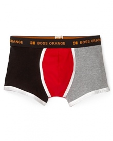 This comfy boxer brief from BOSS Orange stands out in style with old colorblock panels and contrast trim.