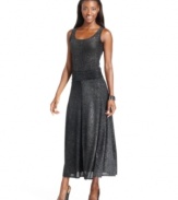 A glittery midi skirt from Ellen Tracy makes a stylish impact, especially when paired with the matching tank top.