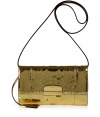 Inject solid gold glamour into your cocktail look with this metallic snake print clutch from Michael Kors - Classic envelope shape, front lock clasp with gold-tone hardware, key charm detail, snake-embossed metallic leather - Style with a figure-hugging cocktail ensemble and statement heels