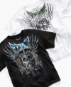 Edgy. His look will take on a new toughness with the sinister style of these graphic t-shirts from Tapout.