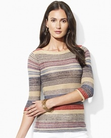 The chic three quarter sleeved Stasya sweater channels an authentic, rustic sensibility in a textural, airy blend of cotton and linen yarns.