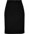 Bring sophisticated elegance to your work-to-cocktail look with this luxe wool-blend Moschino Cheap & Chic pencil skirt - Wide waistband, slim fit, pencil silhouette, concealed side zip closure - Style with a tie-neck blouse, cashmere cardigan, and peep-toe pumps