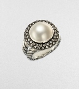 From the Moonlight Ice Collection. A stunning mabe pearl sits center of two rows of sparkling diamonds in blackened sterling silver. White cultured freshwater mabe pearlDiamonds, .75 tcwBlackened sterling silverWidth, about ½Imported