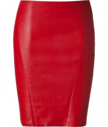 Inject rock n roll-inspired style into your look with this sultry red leather skirt from Jitrois - Front seam details, fitted silhouette, concealed back zip closure - Pair with an oversized top, sky-high platform pumps, and an embellished clutch