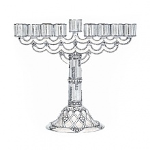 This elegantly designed menorah from Olivia Riegel features hand-set Swarovski® crystals and faux pearls on a white hand-enameled and silver tone finish.