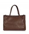 Give your look a streamlined finish with Ermanno Scervinos rich brown leather tote, complete with oversized stitched seaming for an extra edge of haute-handicraft - Inside zippered and slot pockets - Pair with timeless tailored separates for work, or with jeans and luxe cashmere pullovers on the weekend