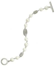 Classic chic. Lauren by Ralph Lauren's Town & Country bracelet is crafted from silver-tone mixed metal with simulated pearls and glass pave beads adding a refined look. Approximate length: 7-1/2 inches.