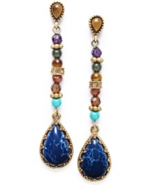 Colorful beads line-up on these beautiful drop earrings from Lauren Ralph Lauren. Set in 14k gold plated mixed metal. Approximate drop: 2-1/4 inches.