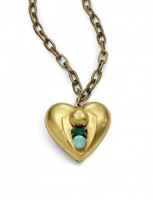 THE LOOKPendant silhouetteHeart pendantGreen Swarovski crystal accentsBrass-plated settingTHE MEASUREMENTPendant width, about 1.5Pendant length, about 1.75Length, about 30ORIGINMade in USA