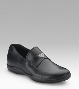 Supple calfskin with logo band across vamp. Leather lining Padded insole Rubber sole Made in Italy 