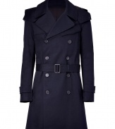 Inject immaculate style into your inclement weather wardrobe with Balmains ultra sleek hooded cotton trench coat - Notched lapel, drawstring hood, long sleeves, belted cuffs, belted waistline, double-breasted button-down front, slit pockets, gun flap, rain shield, back vent - Modern tailored fit - Wear with everything from suits and brogues to jeans and favorite boots