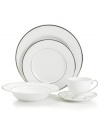 Bright fine china is simply adorned with a band of platinum for an unforgettably elegant place settings collection. The Cameo Platinum design from Mikasa's dinnerware and dishes collection is perfect for formal dinners, teas, and luncheons.