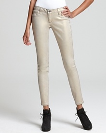 These innovative jean leggings from Bleulab are reversible from gold metallic to grey denim--that means two completely different pairs in one edgy, trend-right package.