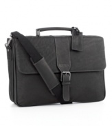 Let your tech stuff travel in the lap of luxury, surrounded by rich, full-grain cowhide leather. Kenneth Cole's computer case features a double compartment design with a business organizer and a padded computer pocket to protect your laptop. Limited lifetime warranty.