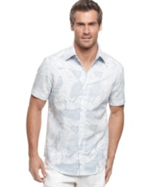 Get that tropical paradise look wherever you are with this print shirt from Perry Ellis.