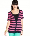 What's the best kind of cardi to own? The one that we want to live in! This long, striped style from Pink Rose is supremely cozy -- and boasts roll-tab sleeves that allow you to choose the length!