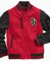 Give him winning style with this Sean John Winners Letterman jacket, with a comfortable, retro design.