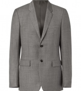 Perfectly tailored and incredibly chic, Jil Sanders slim fitting wool blazer is essential for modern-minimalist looks - Thin notched lapel, button closures, flap pockets, back vent - Wear as a suit with matching trousers, or with crisply tailored shirts and favorite jeans