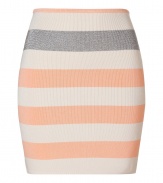 With its candy-colored striping and contemporary metallic accent, Australian design-duo Camilla and Marcs knit skirt is a chic choice for both dressing up and down - Thick striped front, thin striped back, pull-on style - Form-fitting - Wear with an oversized silk shirt, flats and a carryall tote