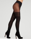 Super opaque tights that get sexier as you go up with garter-like detail at thigh.