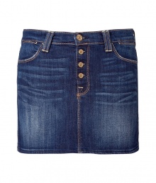 The classic denim mini skirt gets a stylish makeover with this ultra-chic take from Seven for all Mankind - Button front placket, belt loops, classic denim curved pockets, back patch pockets with welt opening, mini length - Wear with a printed boho blouse, a loose knit cardigan, and wedge heels