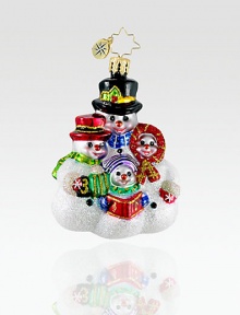 Featuring a frosty troupe of carolers rendered in gorgeous glittered glass, this charming European ornament makes a sparkling addition to the tree. Hand-blownHand-painted3 highMade in Poland