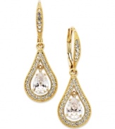 Beautiful and brilliant, this pair of teardrop earrings from Eliot Danori glistens with crystal and cubic zirconias (2 ct. t.w.). Crafted from 18k gold-plated brass. Approximate drop: 3/4 inch.