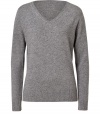 Everyday essential knitwear gets a luxe modern redux in Closeds super soft cashmere pullover - V-neckline, long sleeves, fine ribbed trim - Modern slim fit - Pair with everything from broken-in skinnies to chic tailored mini-skirts