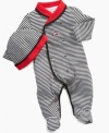 He'll go goo-goo for this cute choo-choo printed footie and matching striped beanie by Little Me.